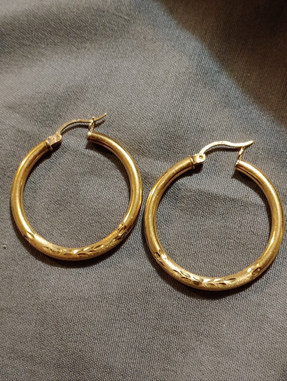 14K Yellow Gold Hoop Earrings with Subtle Engraved Detail